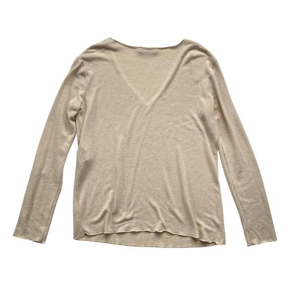 Zara Soft Knit V-Neck Sweater Size XL Beige Minimalist Lightweight - Picture 3 of 6